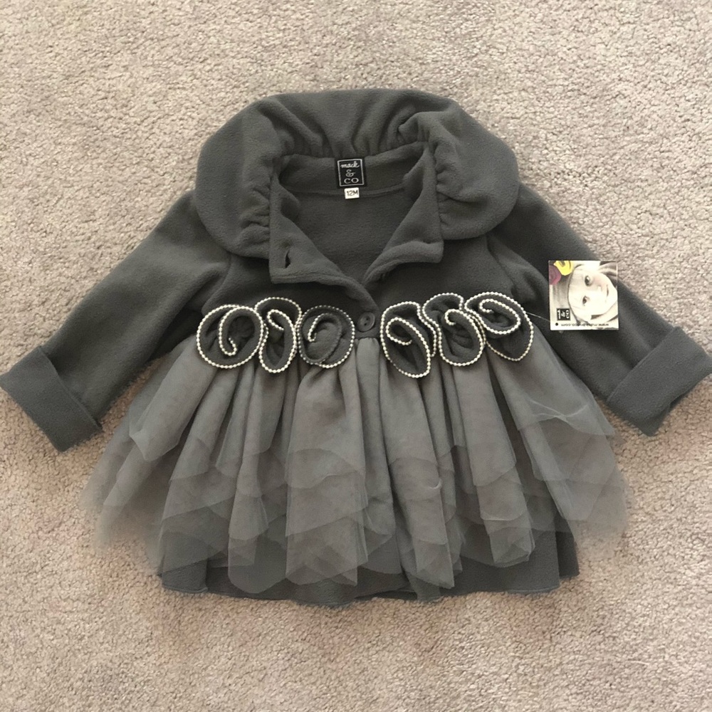 Little girl’s Grey Dress Coat with Pearl accents!